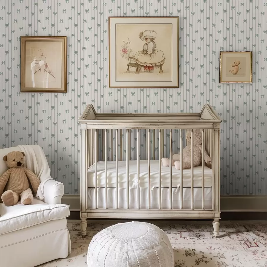wall murals Мале зелене машне у пругама на беж позадини a01076v2