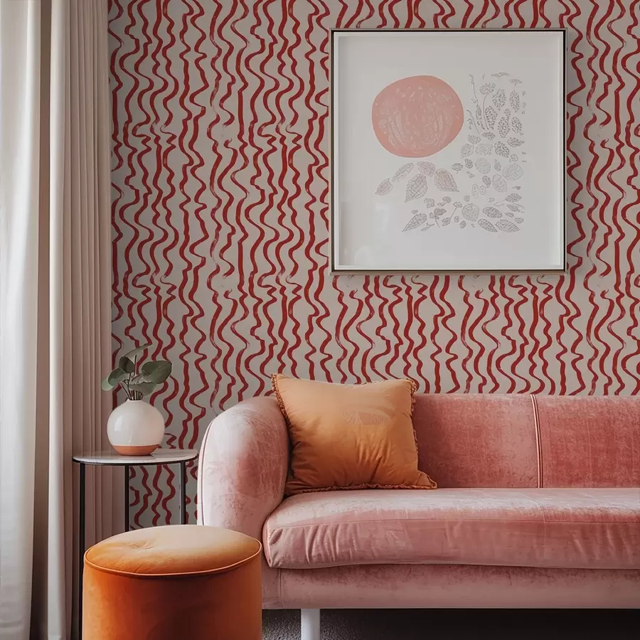 wall murals Црвене таласасте линије на светлој позадини a01168