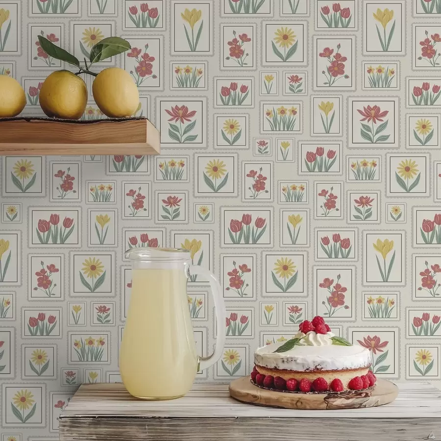 wall murals Урамљене цветне илустрације на светлој позадини a01173v1