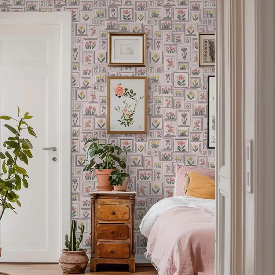 wall murals Урамљене цветне илустрације у лила тоновима a01173v2