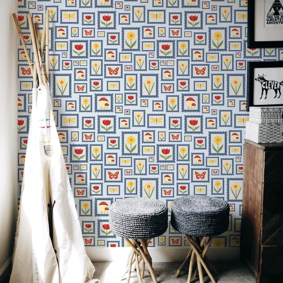 wall murals Урамљене илустрације на плавој позадини a01176