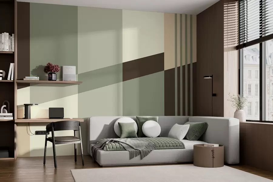 wall murals Ненаметљиви геометријски дизајни у нијансама маслинасте, беж и браон боје w05390