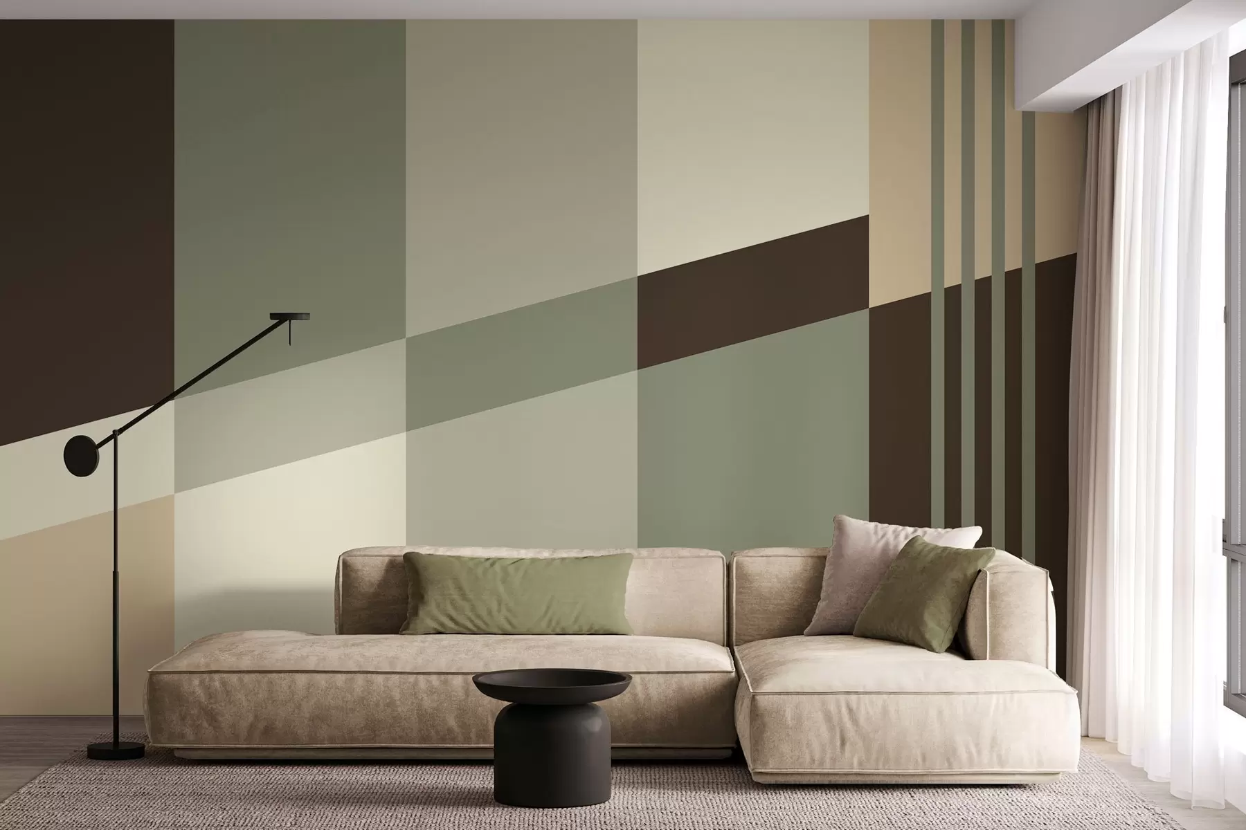 wall murals Ненаметљиви геометријски дизајни у нијансама маслинасте, беж и браон боје w05390