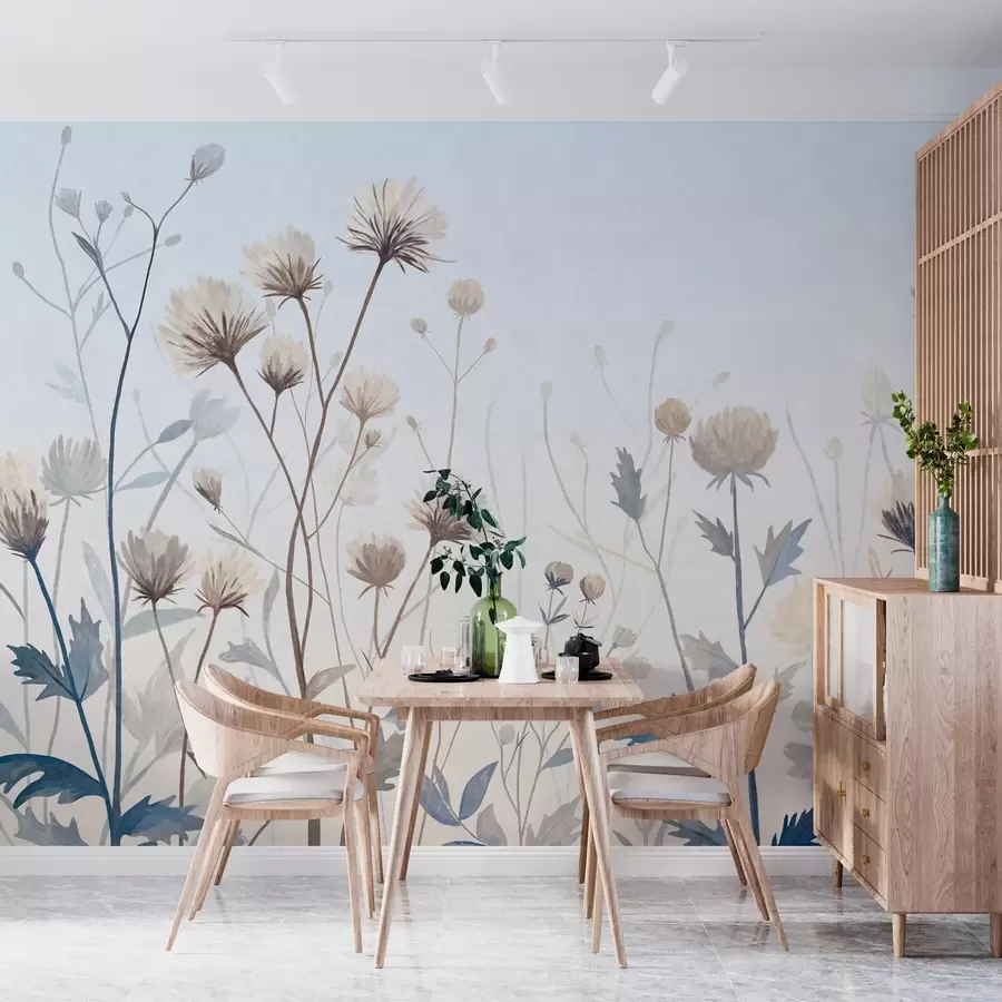wall murals Дивље пољске траве и цвеће насликане у живописном стилу на светлој позадини w05563