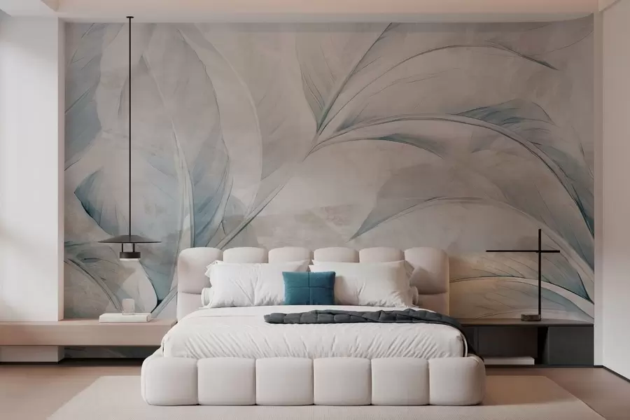 wall murals Лишће на бетонском зиду w05440