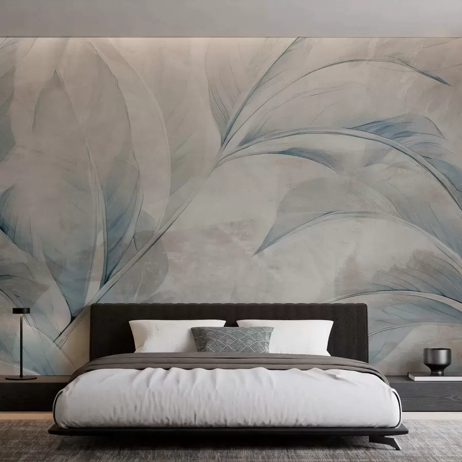 wall murals Лишће на бетонском зиду w05440