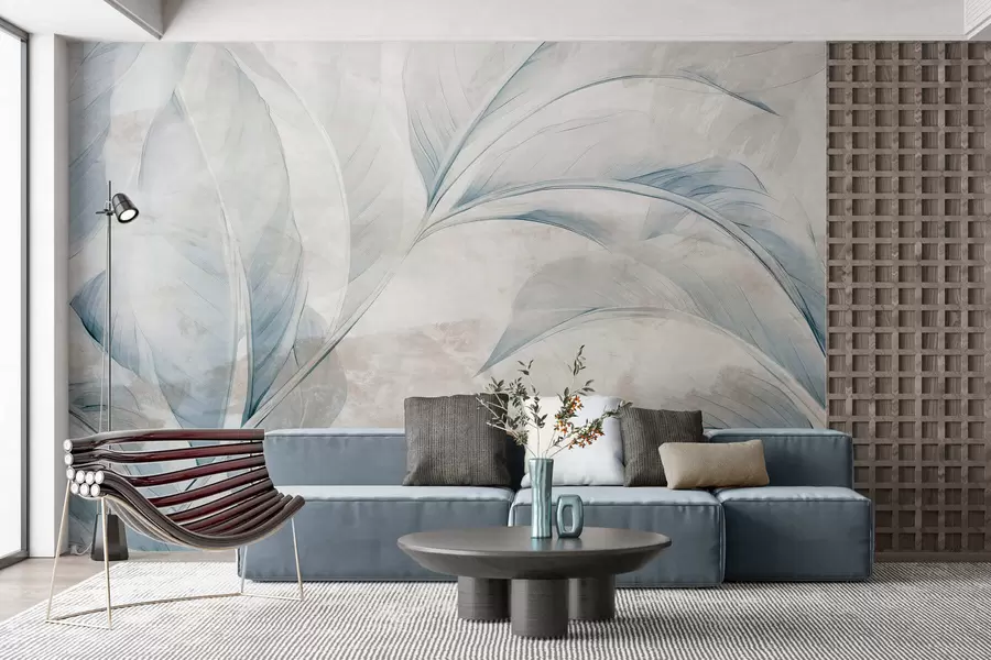 wall murals Лишће на бетонском зиду w05440