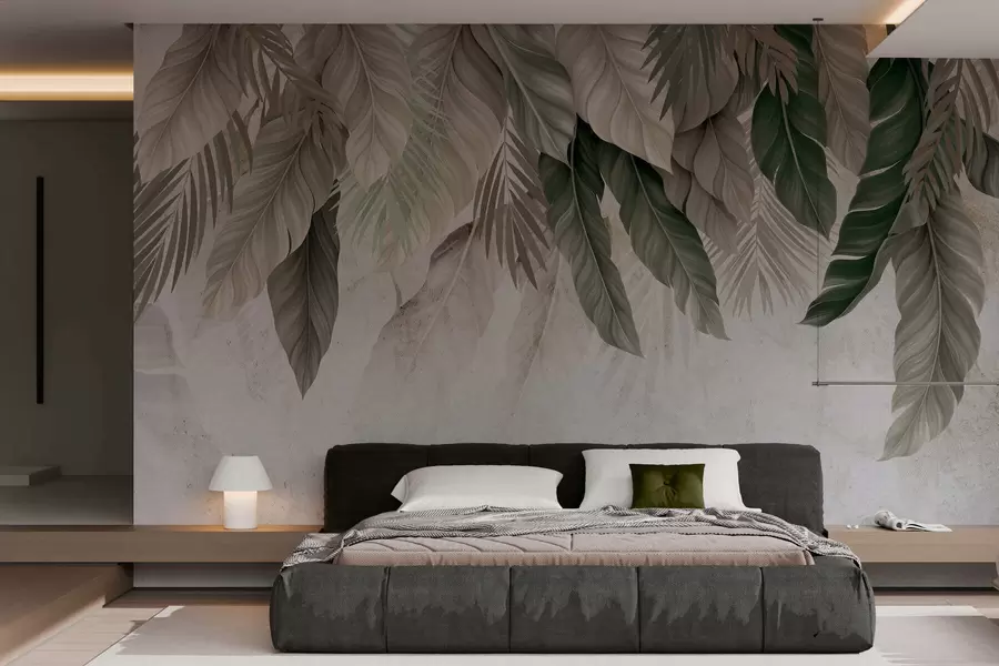 wall murals Тропско висеће лишће на бетону w05521