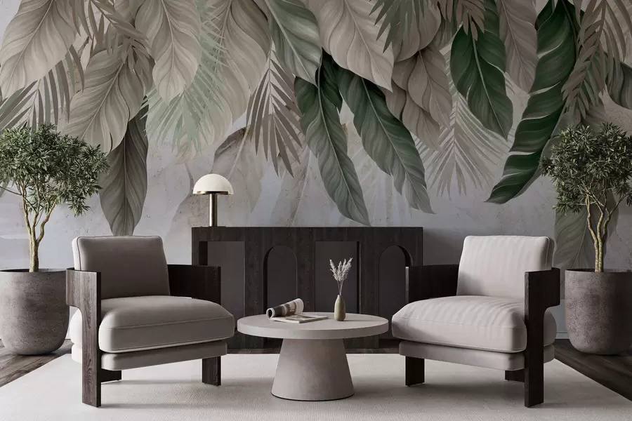wall murals Тропско висеће лишће на бетону w05521