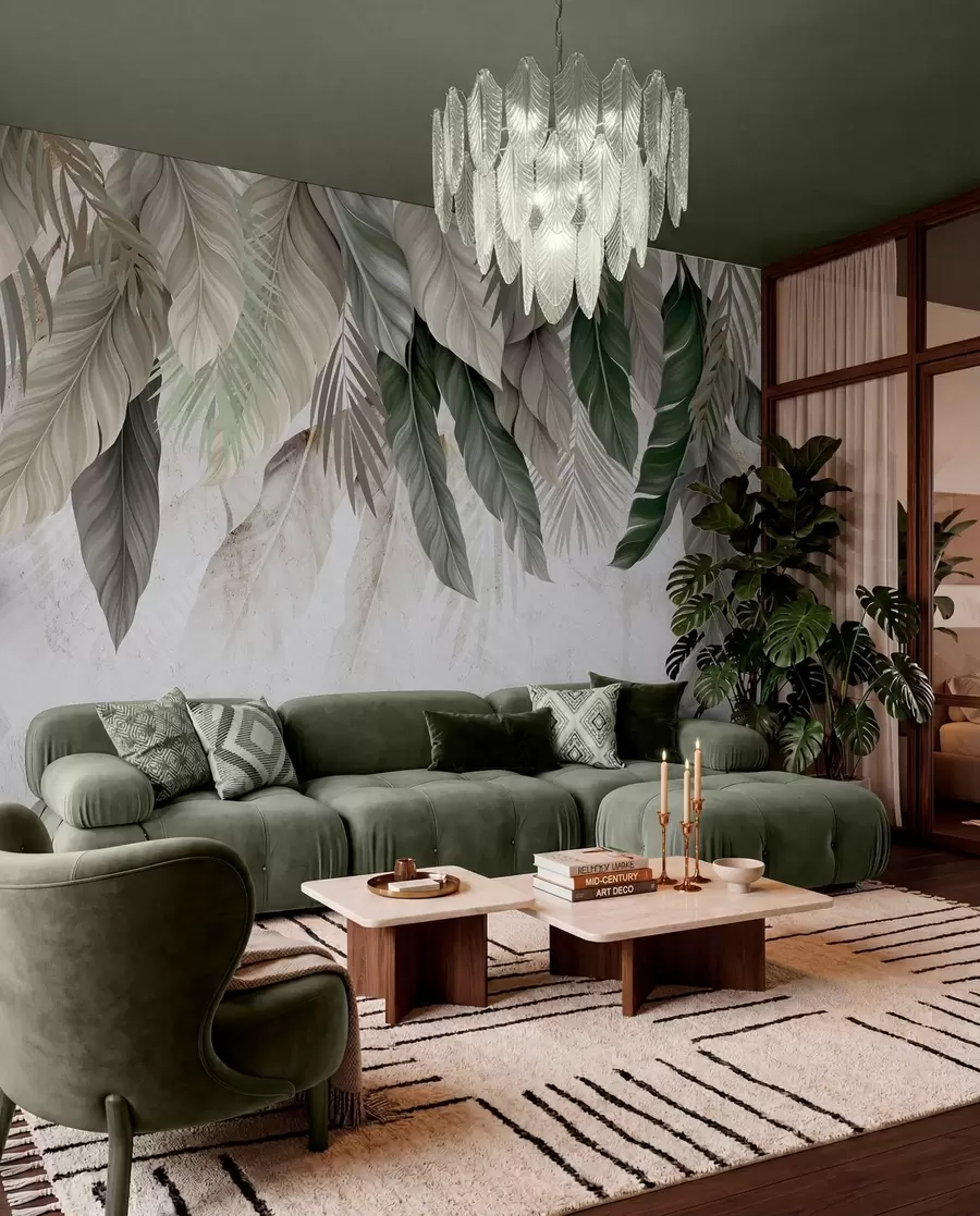 wall murals Тропско висеће лишће на бетону w05521