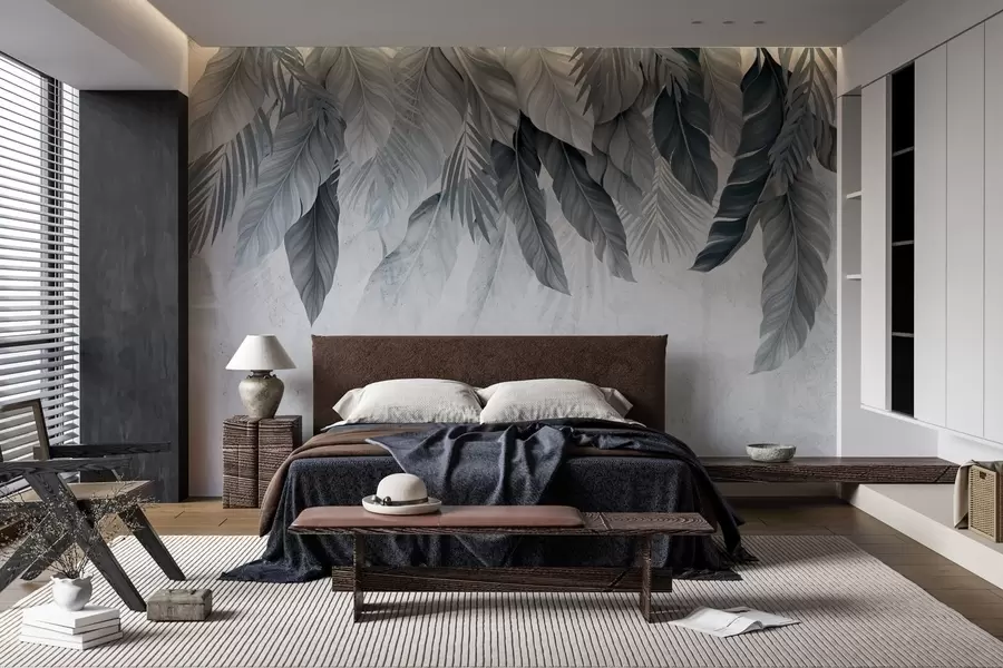 wall murals Тропско висеће лишће на бетону w05521v1