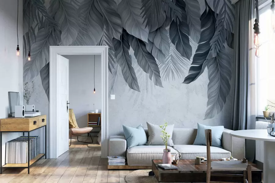 wall murals Тропско висеће лишће на бетону w05521v1