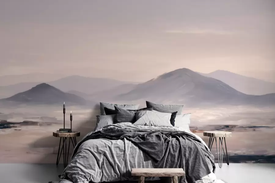 wall murals Магловит планински пејзаж са меким прелазима светлости и ваздуха, са ефектом маске w09844