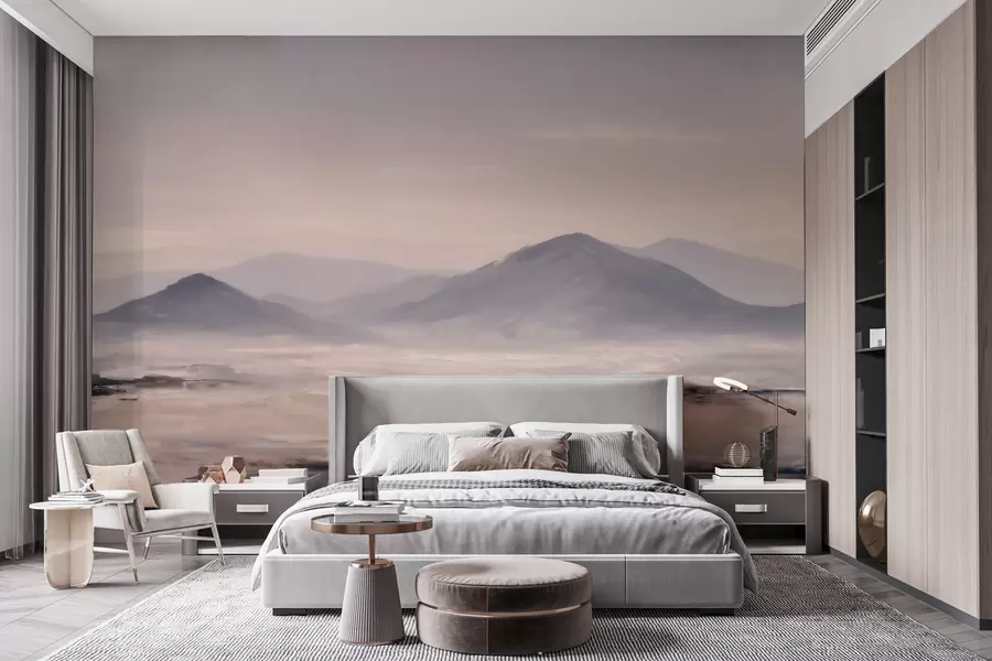 wall murals Магловит планински пејзаж са меким прелазима светлости и ваздуха, са ефектом маске w09844