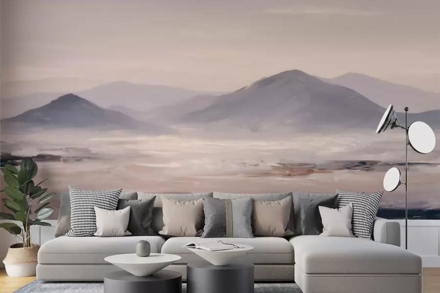 wall murals Магловит планински пејзаж са меким прелазима светлости и ваздуха, са ефектом маске w09844