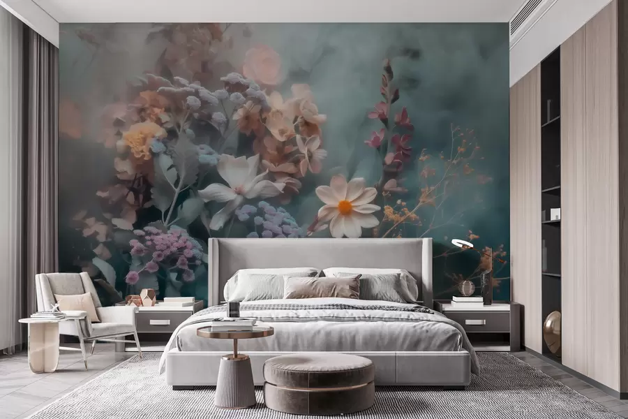 wall murals Сањива композиција дивљег цвећа у лаганој измаглици пастелних тонова w09846