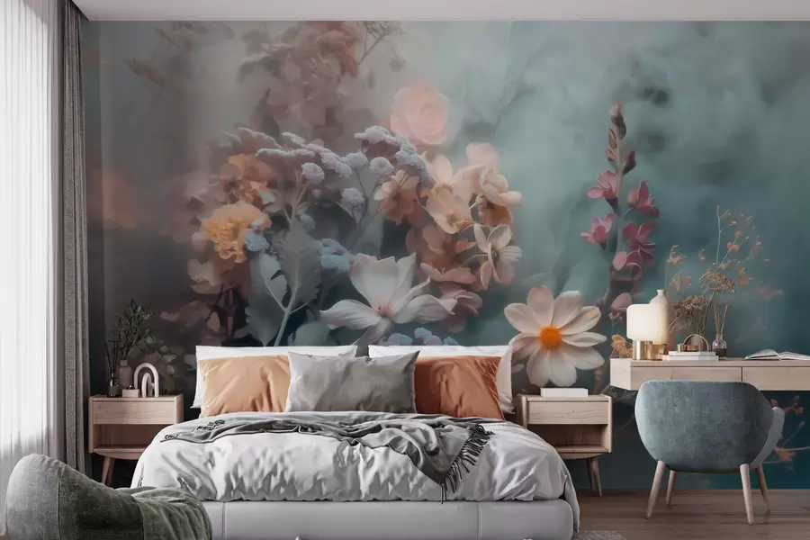 wall murals Сањива композиција дивљег цвећа у лаганој измаглици пастелних тонова w09846