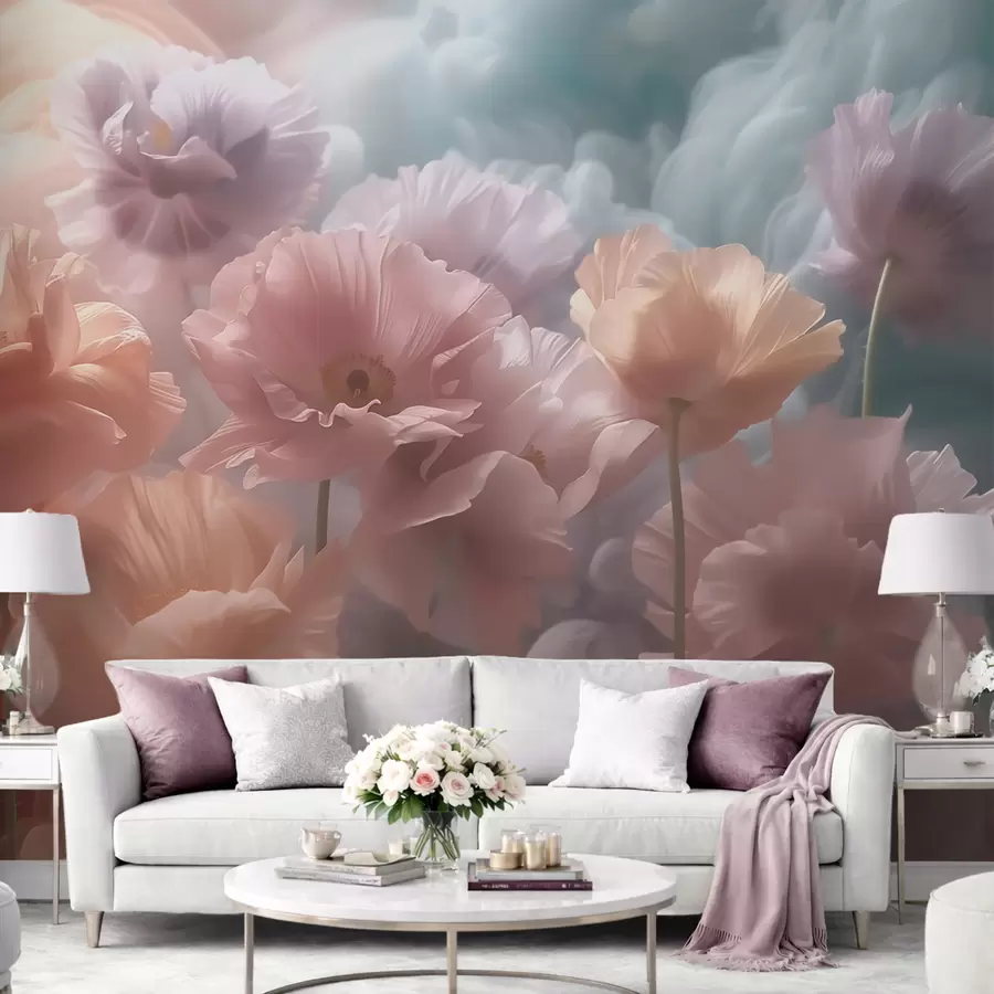 wall murals Прозрачно цвеће са провидним латицама у меком јутарњем светлу w09847