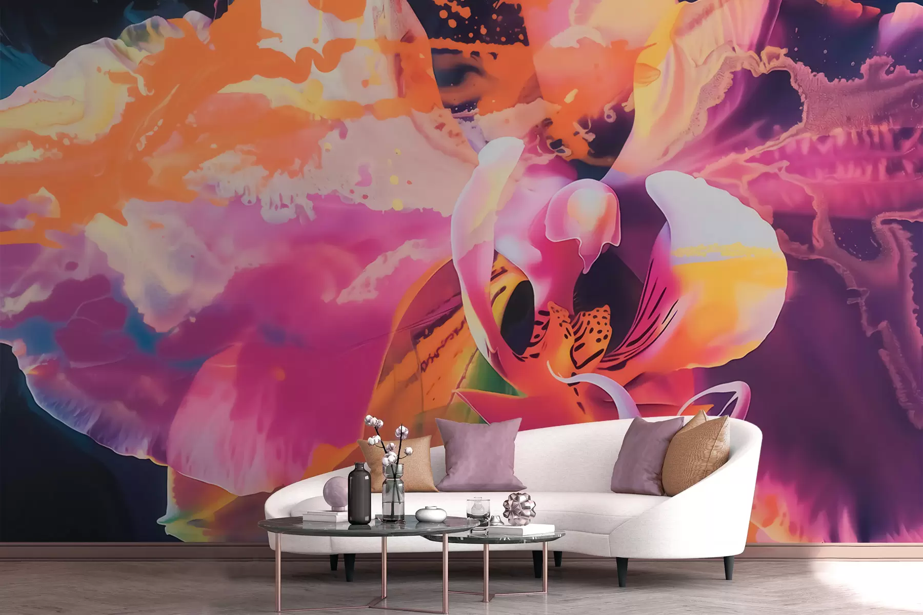 wall murals Живописан апстрактни цвет орхидеје са богатим бојама и динамичним облицима у акварел стилу w09855