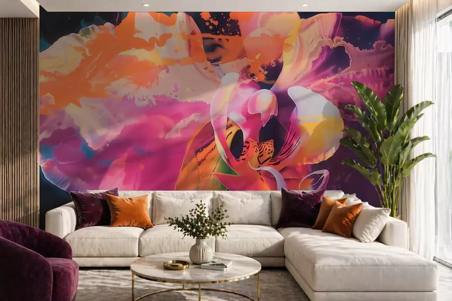 wall murals Живописан апстрактни цвет орхидеје са богатим бојама и динамичним облицима у акварел стилу w09855