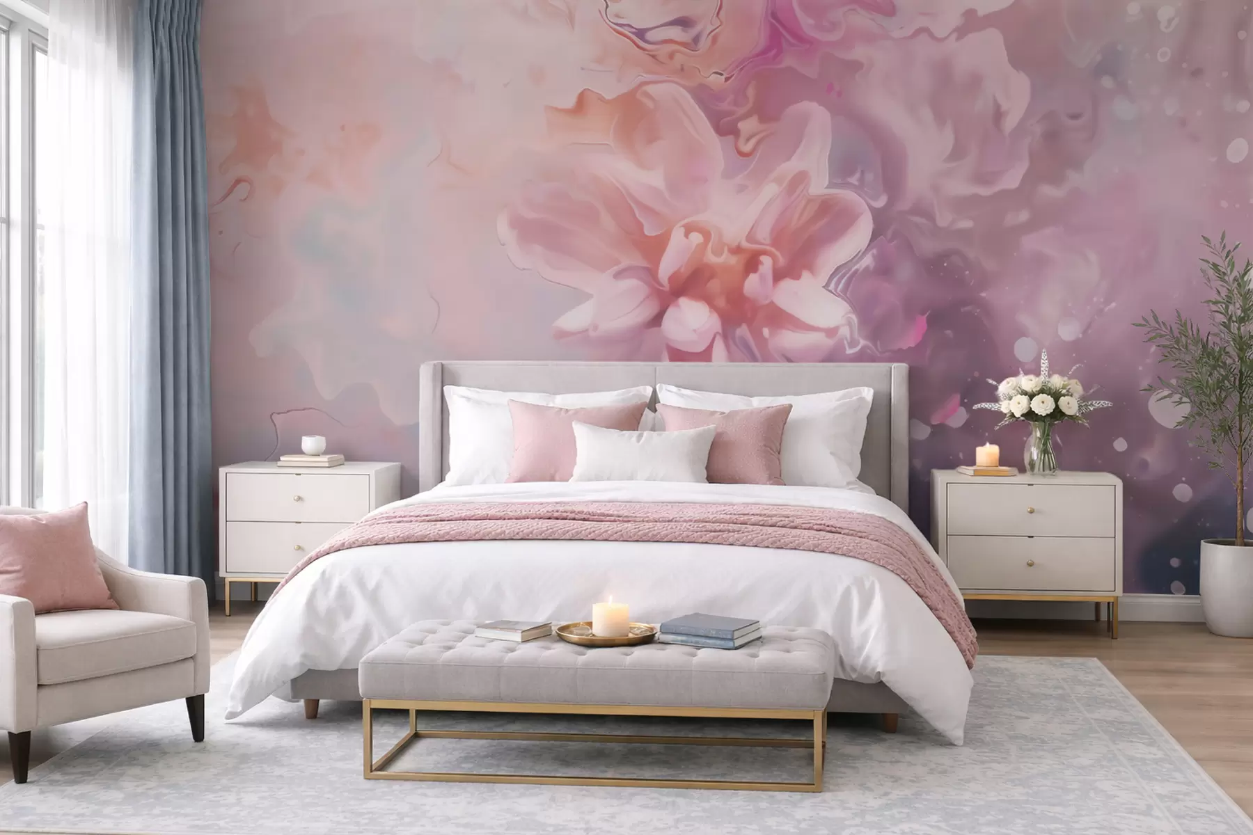 wall murals Апстрактна композиција са цветом и нежно ружичастим нијансама у акварел стилу w09859