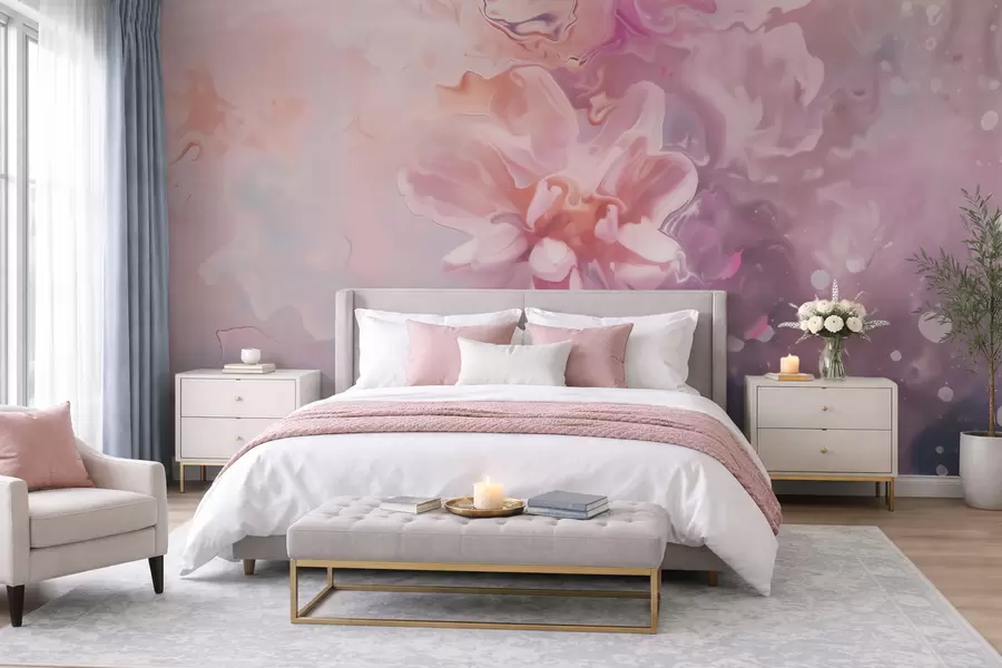wall murals Апстрактна композиција са цветом и нежно ружичастим нијансама у акварел стилу w09859