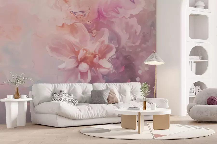 wall murals Апстрактна композиција са цветом и нежно ружичастим нијансама у акварел стилу w09859