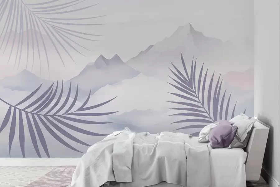 wall murals Палмино лишће на позадини планина w05548