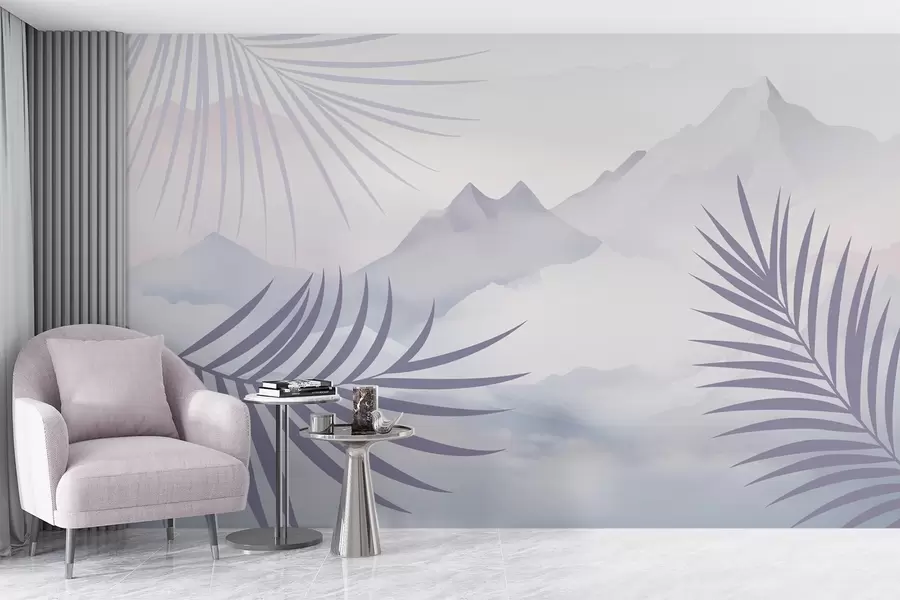 wall murals Палмино лишће на позадини планина w05548