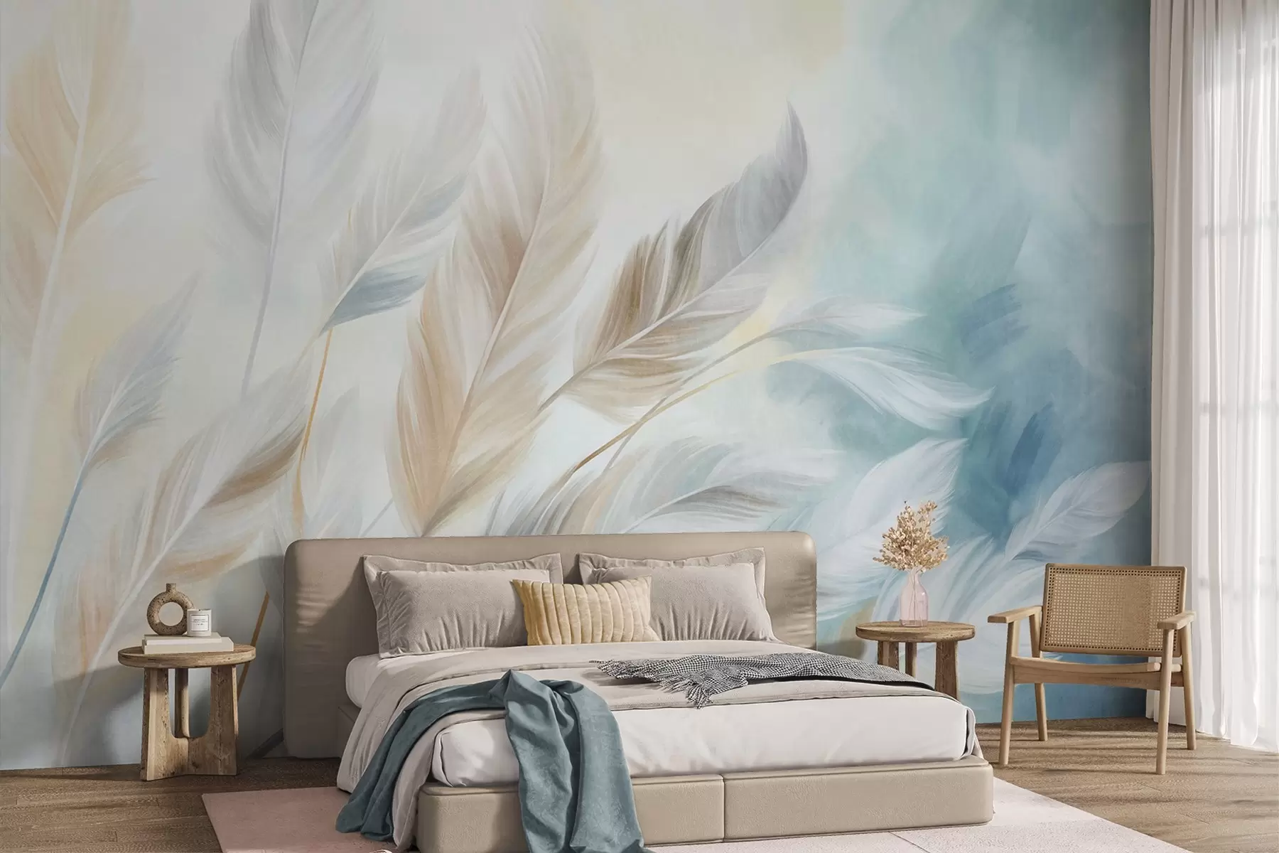 wall murals Текстурирано пастелно перје са меким, танким ивицама, на позадини у акварел стилу w09833