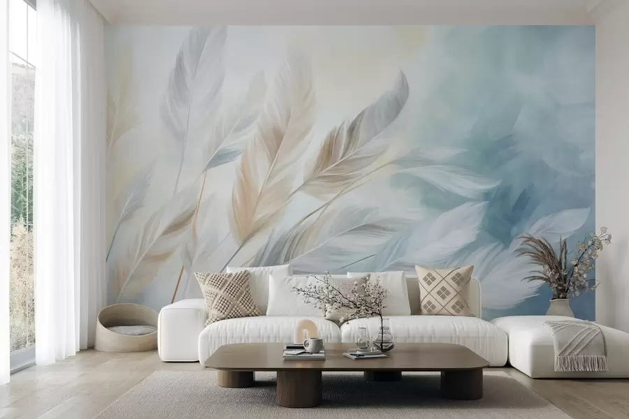 wall murals Текстурирано пастелно перје са меким, танким ивицама, на позадини у акварел стилу w09833