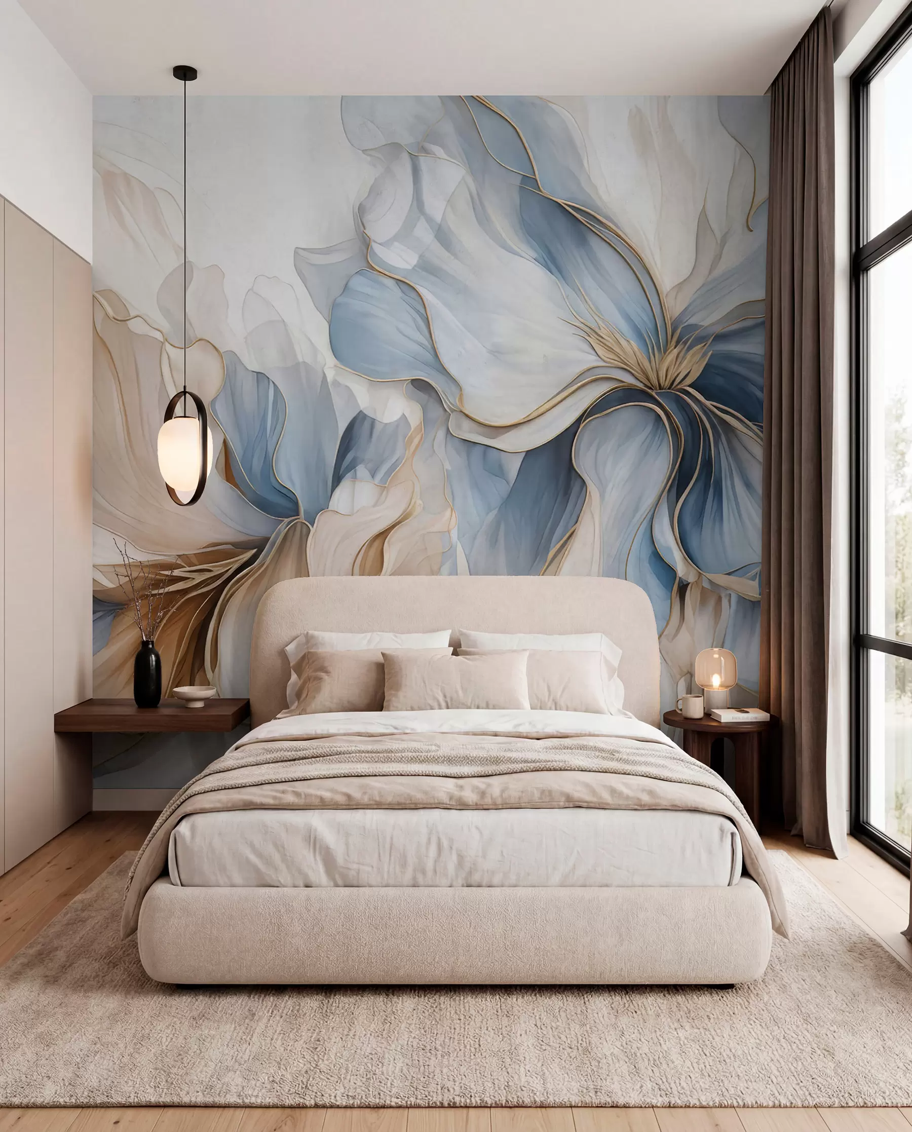 wall murals Vrtlog plavih i krem latica w05578
