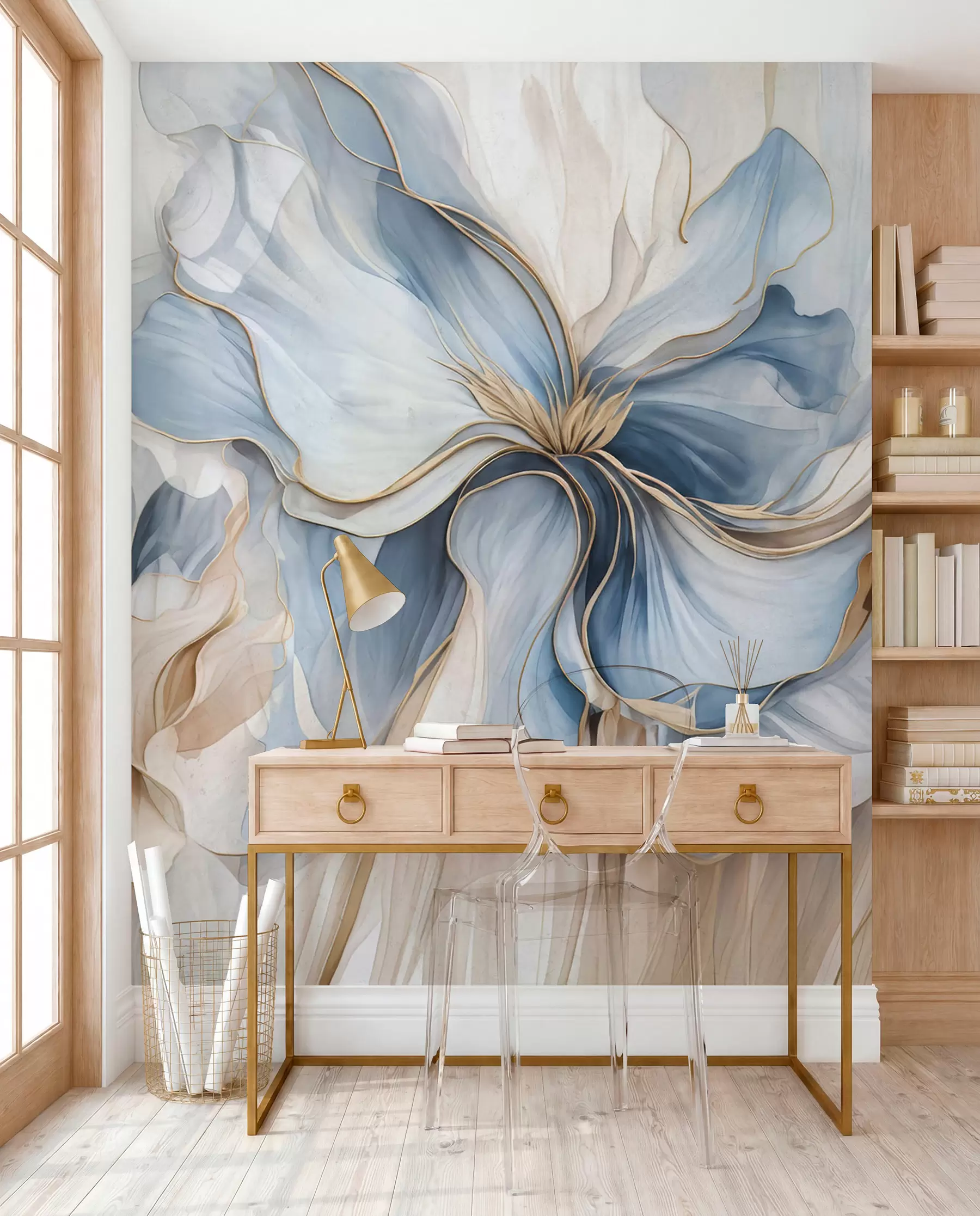 wall murals Vrtlog plavih i krem latica w05578