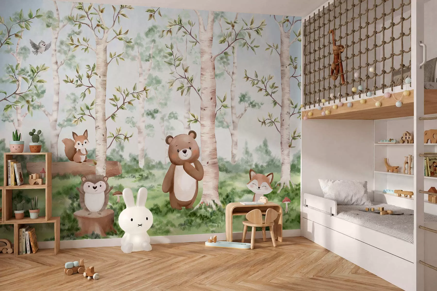 wall murals Дечја илустрација шуме са медведом, лисицом и јежем w05532