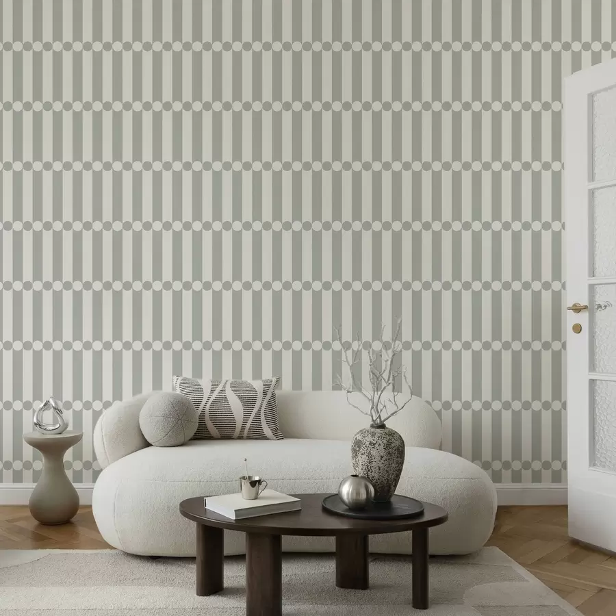 wall murals Сиво-зелене пруге са централним редом кругова a01186