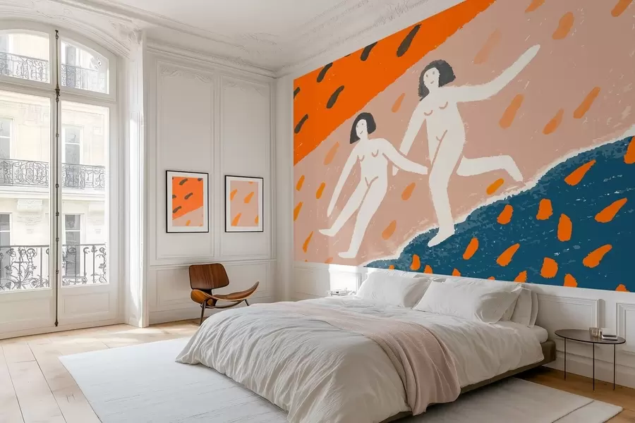wall murals савремена уметност: две жене трче дуж обале w05564