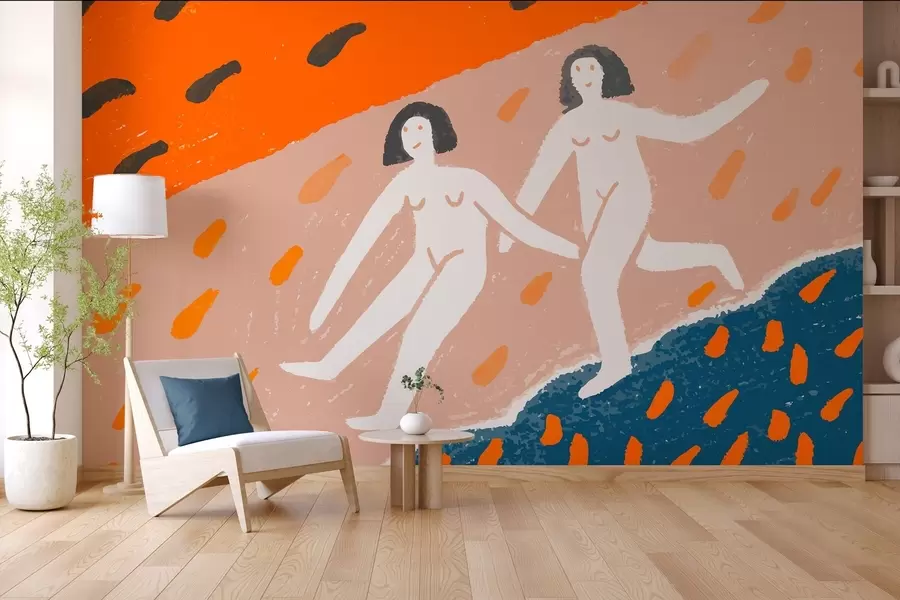 wall murals савремена уметност: две жене трче дуж обале w05564