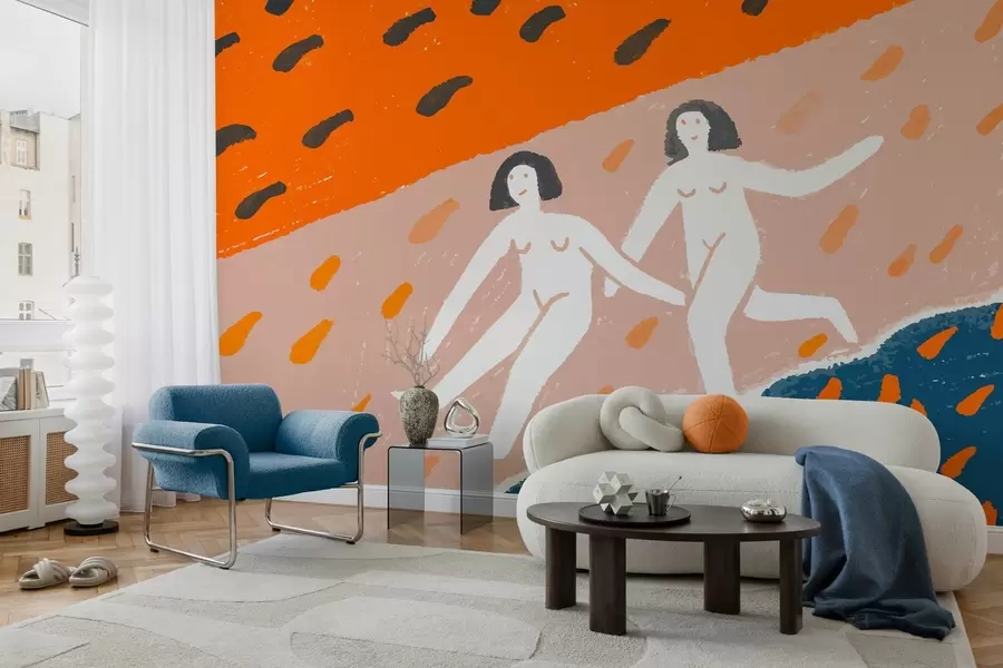 wall murals савремена уметност: две жене трче дуж обале w05564