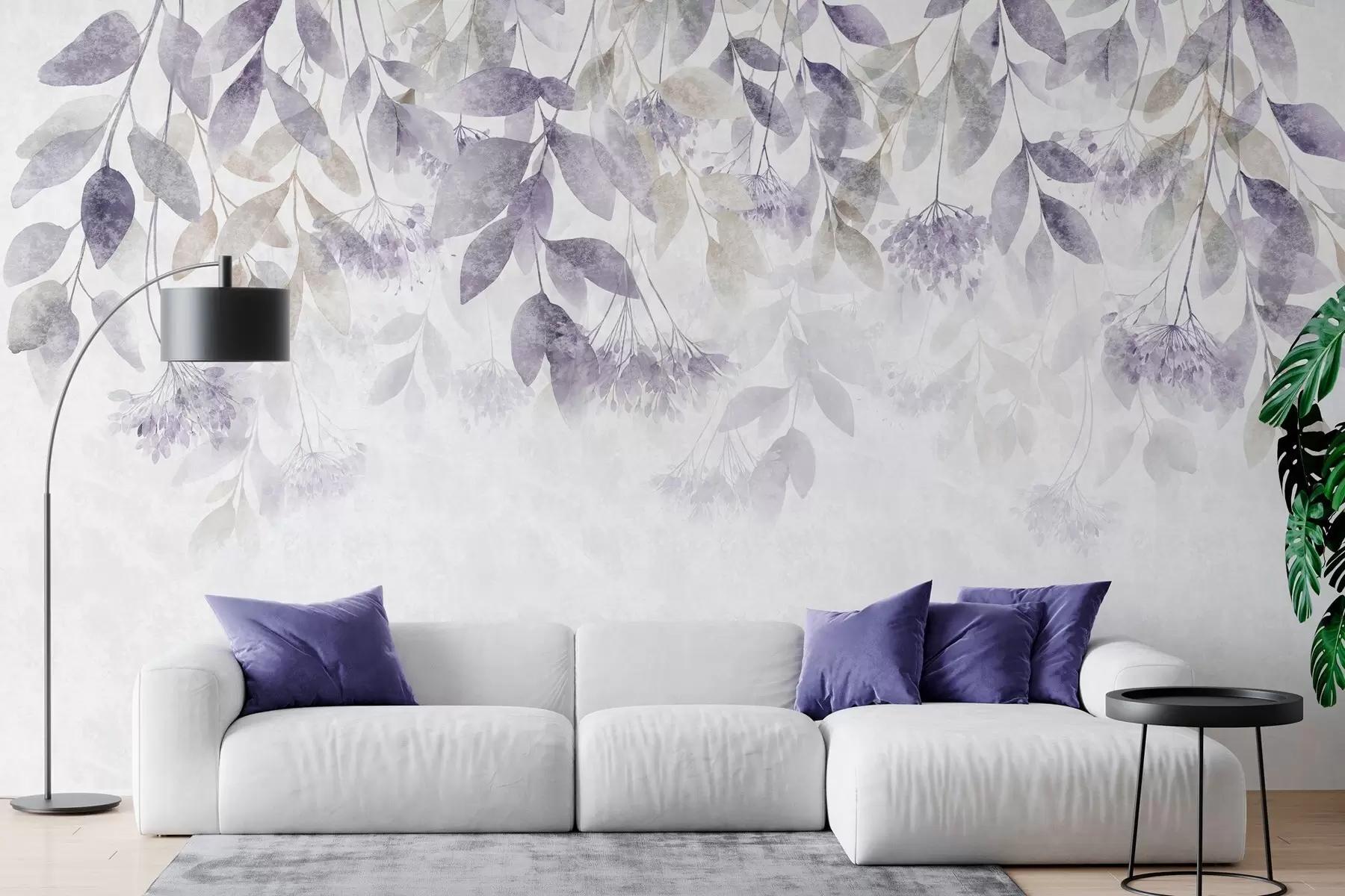 wall murals текстурирани, каскадни листови са цветовима у нијансама љубичасте и беж w05565v3