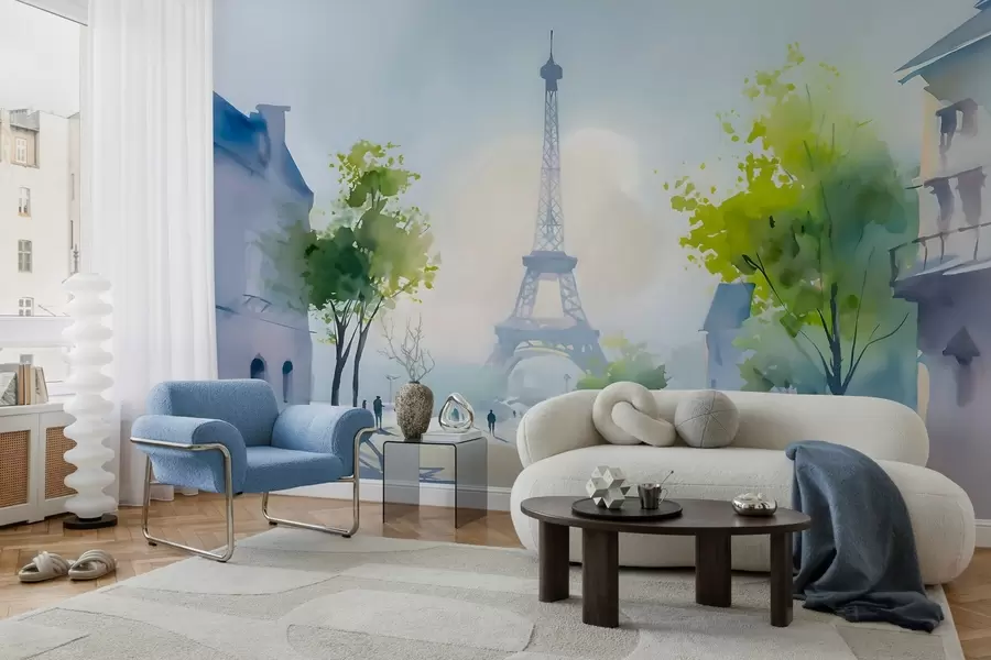 wall murals Париз, градски пејзаж у акварелном стилу а ла прима w05566