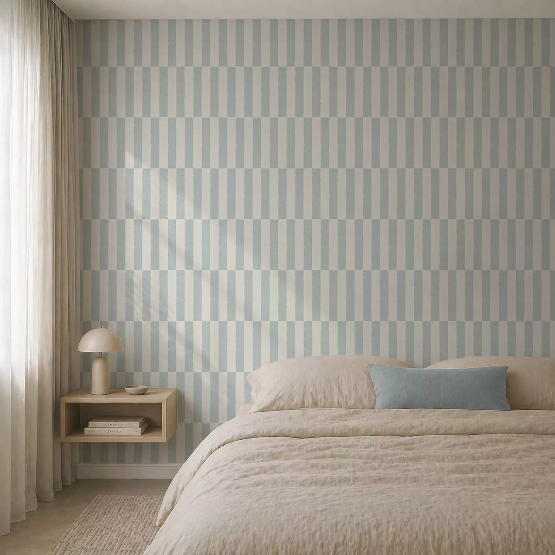 wall murals Бледоплаве вертикалне пруге на светлој позадини a01190