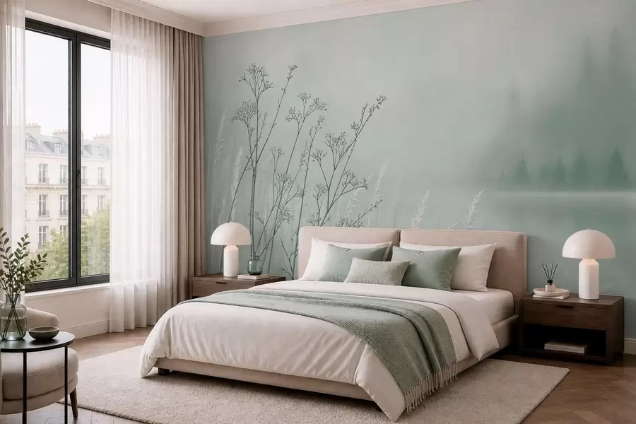 wall murals Танке стабљике траве на замућеној природној позадини w05534v1