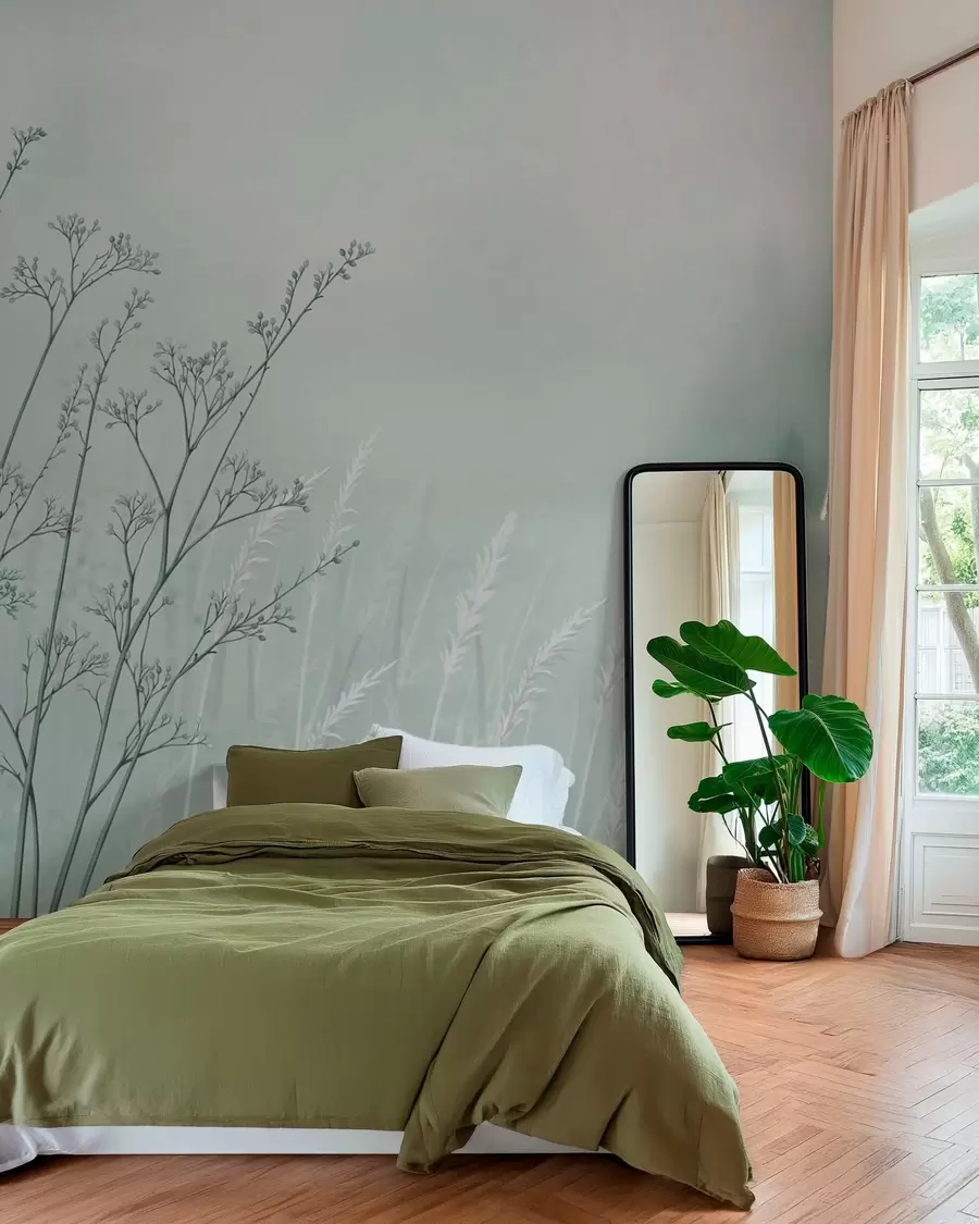 wall murals Танке стабљике траве на замућеној природној позадини w05534v1