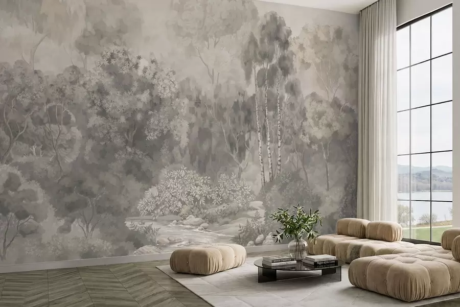 wall murals Светли шумски пејзаж са реком w05542