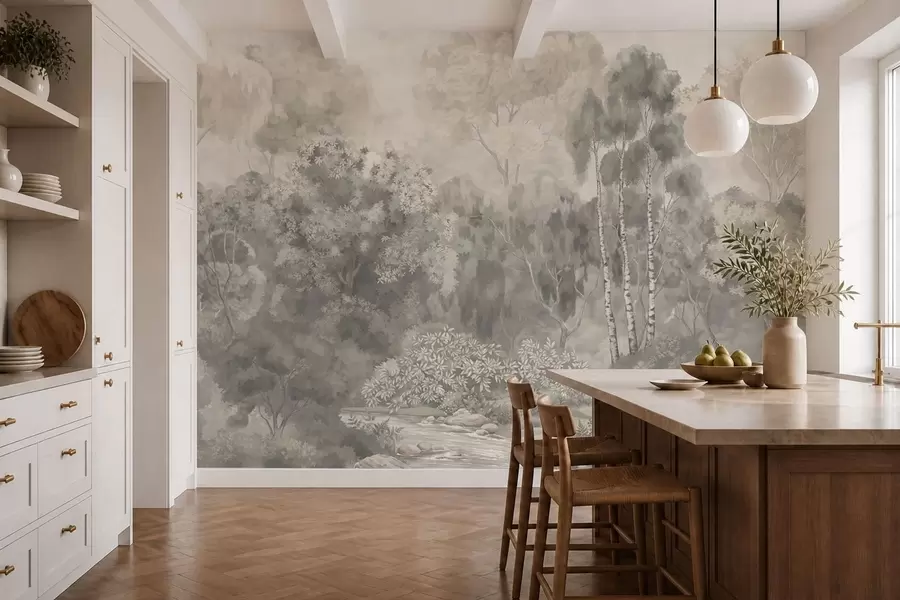 wall murals Светли шумски пејзаж са реком w05542