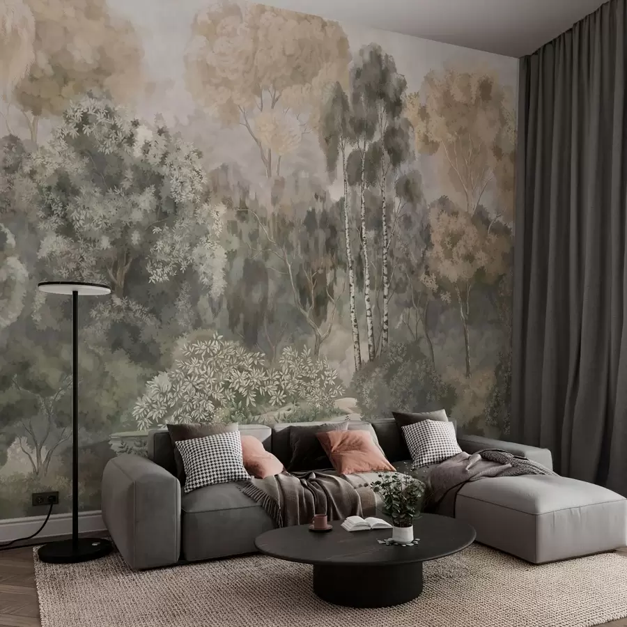 wall murals Шумски пејзаж са реком и густим дрвећем w05542v1