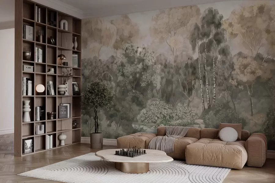 wall murals Шумски пејзаж са реком и густим дрвећем w05542v1
