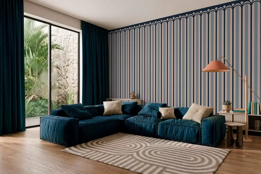 wall murals Вертикални орнамент у крем и плавим тоновима w05610