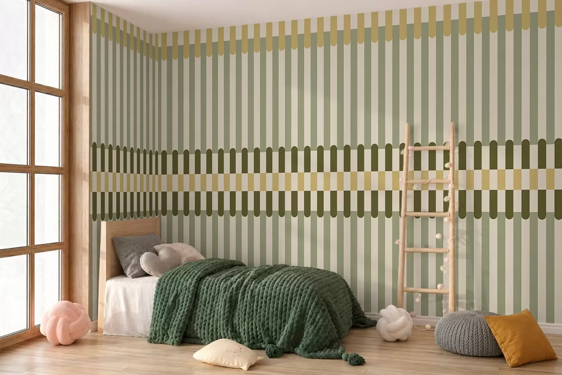 wall murals Пругасти узорак у зеленим и пешчаним тоновима w05150