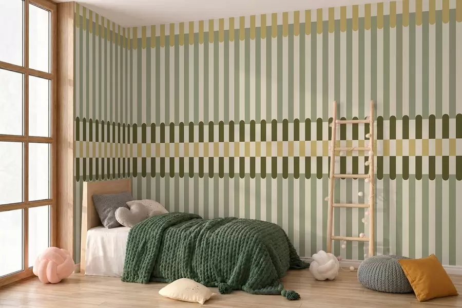 wall murals Пругасти узорак у зеленим и пешчаним тоновима w05150